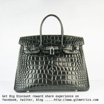 Hermes Birkin 35cm Crocodile big Veins Handbags black silver