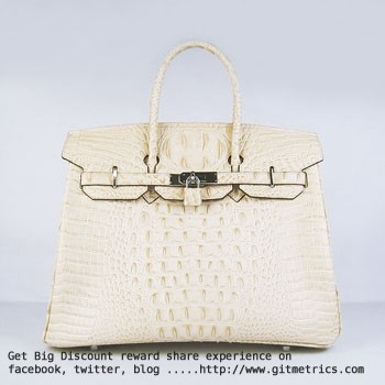Hermes Birkin 35cm Crocodile head Veins Handbags beige silver