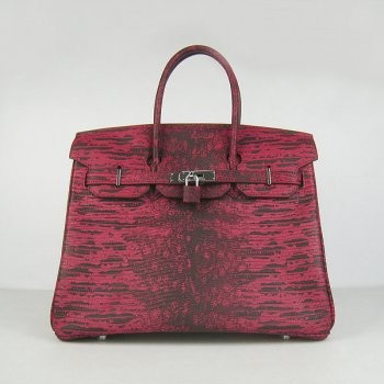Hermes Birkin 35CM Lizard Pattern handbag 6089 Red/silver