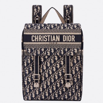 Dior Backpack In Blue Oblique Embroidered Canvas
