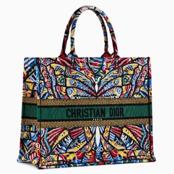 Dior Butterfly Book Tote In Multicolor Embroidered Canvas