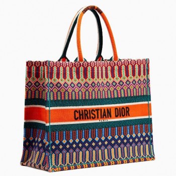 Dior Book Tote In Multi-coloured Embroidered Canvas