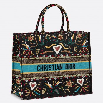 Dior Flowers And Hearts Book Tote In Multicolor Canvas