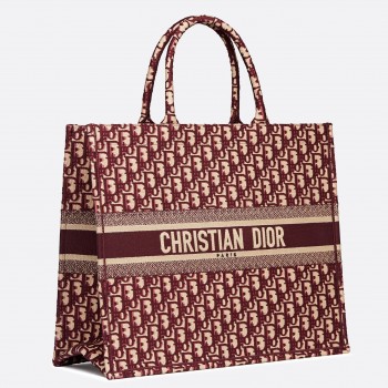 Dior Book Tote Bag In Bordeaux Oblique Embroidered Canvas
