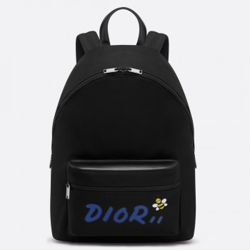 Dior X Kaws Black Nylon Backpack With Blue Dior logo