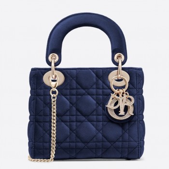 Dior Blue Velvet Mini Lady Dior Bag With Chain