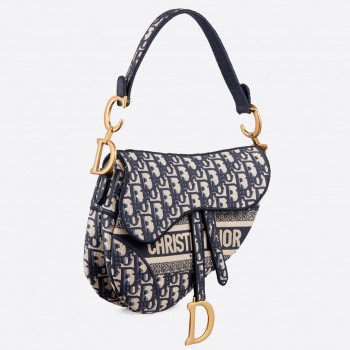 Dior Saddle Bag In Blue Oblique Embroidered Canvas