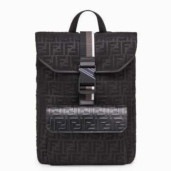 Fendi Black Mesh Backpack With FF Motif