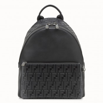 Fendi Black Large Logo-embossed Leather Backpack
