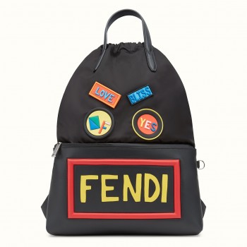 Fendi Black Drawstring Appliqu Backpack