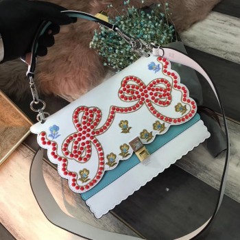 Fendi White Embroidered Kan I Shoulder Bag