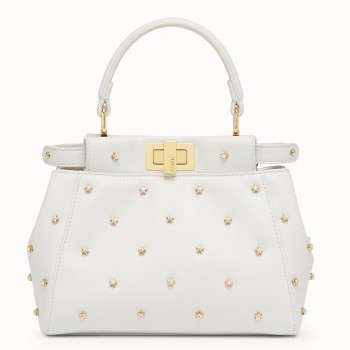 Fendi Peekaboo XS Bag In White Star Studs Nappa Leather