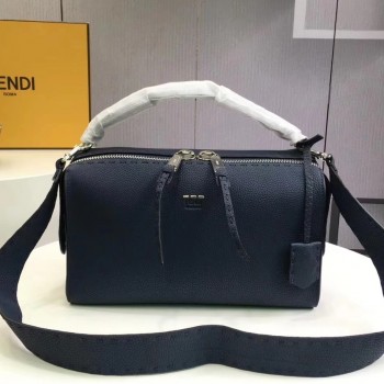 Fendi Lei Selleria Boston Bag In Navy Roman Leather