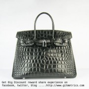 Hermes Birkin 35cm Crocodile big Veins Handbags black silver
