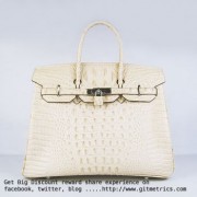 Hermes Birkin 35cm Crocodile head Veins Handbags beige silver