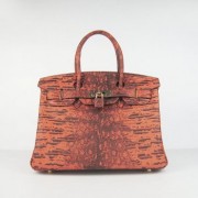 Hermes Birkin 30CM Lizard Pattern handbag 6088 orange/golden
