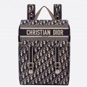 Dior Backpack In Blue Oblique Embroidered Canvas