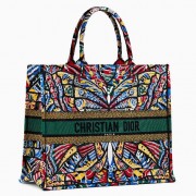 Dior Butterfly Book Tote In Multicolor Embroidered Canvas