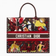 Dior Book Tote In Multicolor Fire Element Hand-painted