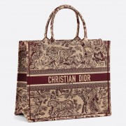 Dior Burgundy Book Tote Toile De Jouy Bag