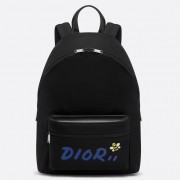 Dior X Kaws Black Nylon Backpack With Blue Dior logo