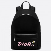 Dior X Kaws Black Nylon Backpack With Pink Dior logo