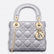 Dior Grey Pearly Lambskin Mini Lady Dior Bag With Chain