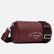 Dior Roller Pouch In Burgundy Grained Calfskin