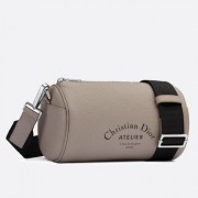 Dior Roller Pouch In Grey Grained Calfskin