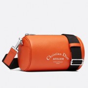 Dior Roller Pouch In Orange Grained Calfskin