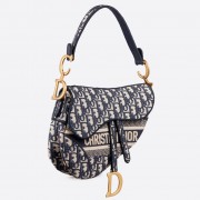 Dior Saddle Bag In Blue Oblique Embroidered Canvas