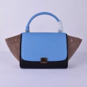 Celine Medium Trapeze Blue Black Khaki Suede Bag