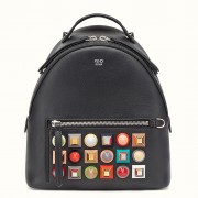 Fendi Black Leather Backpack With Multicolored Studs
