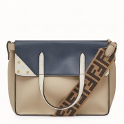 Fendi Flip Regular Tote Bag In Beige Calfskin Leather