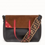 Fendi Flip Regular Tote Bag In Black Calfskin Leather