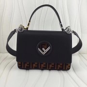 Fendi Kan I F Shoulder Bag In Black Calfskin With Printed FF Logo