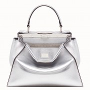 Fendi Peekaboo Medium Bag In Silver Metallic Lambskin
