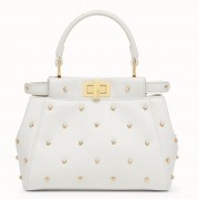 Fendi Peekaboo XS Bag In White Star Studs Nappa Leather