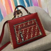 Fendi Runaway Small Python And Raffia-trimmed Red Leather Bag