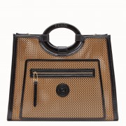 Fendi Large Runaway Shopper Bag In Beige Perforated Calfskin