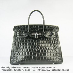 Hermes Birkin 35cm Crocodile big Veins Handbags black silver