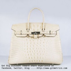 Hermes Birkin 35cm Crocodile head Veins Handbags beige silver