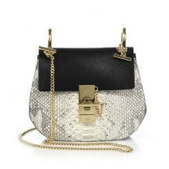 Chloe Drew Small Leather & Python Shoulder Bag Natural