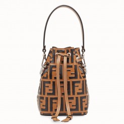 Fendi FF Mon Tresor Mini Bucket Bag In Brown Calfskin