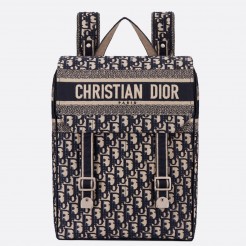 Dior Backpack In Blue Oblique Embroidered Canvas
