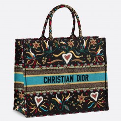 Dior Flowers And Hearts Book Tote In Multicolor Canvas