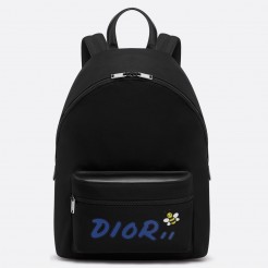 Dior X Kaws Black Nylon Backpack With Blue Dior logo