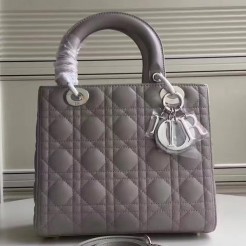 Dior Medium Lady Dior Bag In Grey Lambskin