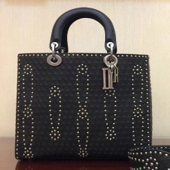 Dior Large Lady Dior Bag In Black Studded Calfskin