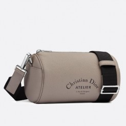 Dior Roller Pouch In Grey Grained Calfskin